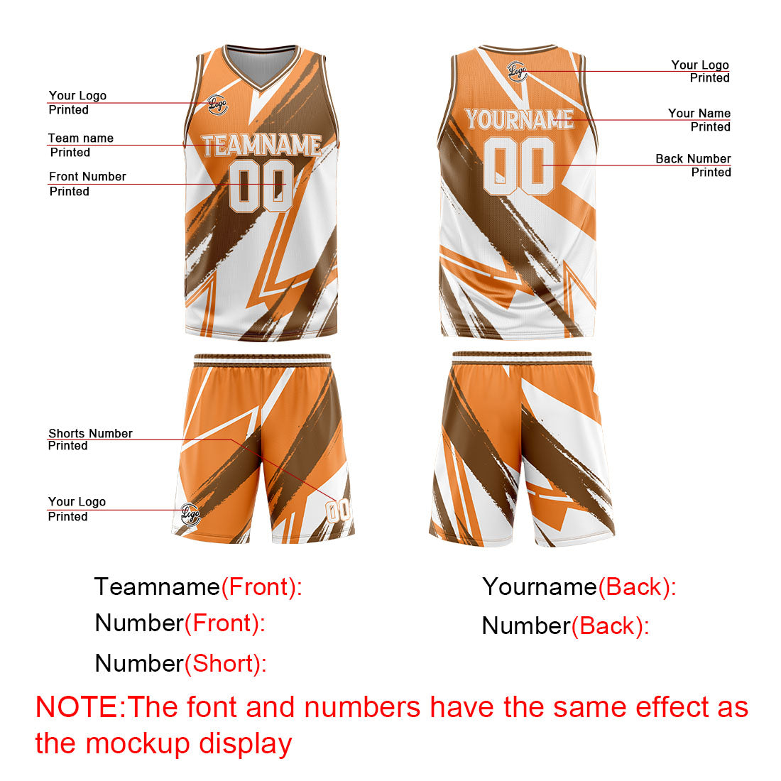 Benutzerdefinierter Orange Braun Basketball Jersey Uniform Anzug gedruckt Ihr Logo Name Nummer