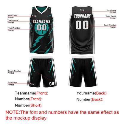 Benutzerdefinierte schwarz Cyan Reversible Basketball Jersey Personalisierte Drucken Name Nummer Logo