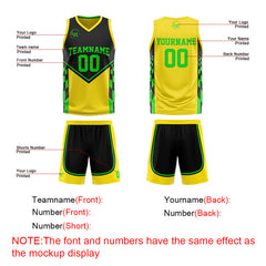 Benutzerdefinierte Schwarz Gelb Lichtgrün Reversible Basketball Jersey Personalisierte Print Name Nummer Logo