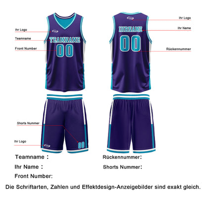 Benutzerdefinierte Lila Cyan Reversible Basketball Jersey Personalisierte Drucken Name Nummer Logo