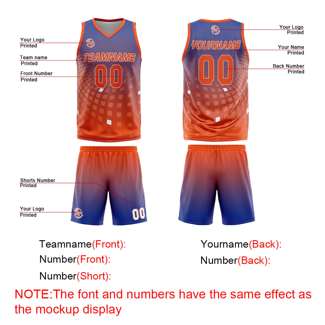 Benutzerdefinierter Blau Orange Basketball Jersey Uniform Anzug gedruckt Ihr Logo Name Nummer