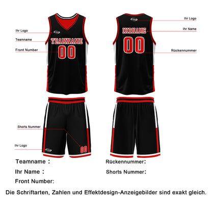 Benutzerdefinierte Schwarz Rot Reversible Basketball Jersey Personalisierte Drucken Name Nummer Logo
