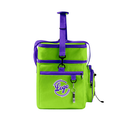 Maßgeschickerte Grün Lila vollflächig bedruckte isolierte Kühltasche mit Doppelwand Wasserdichte 600D Oxford Picknick-Tragetasche für Teamevents & Outdoor-Grillen