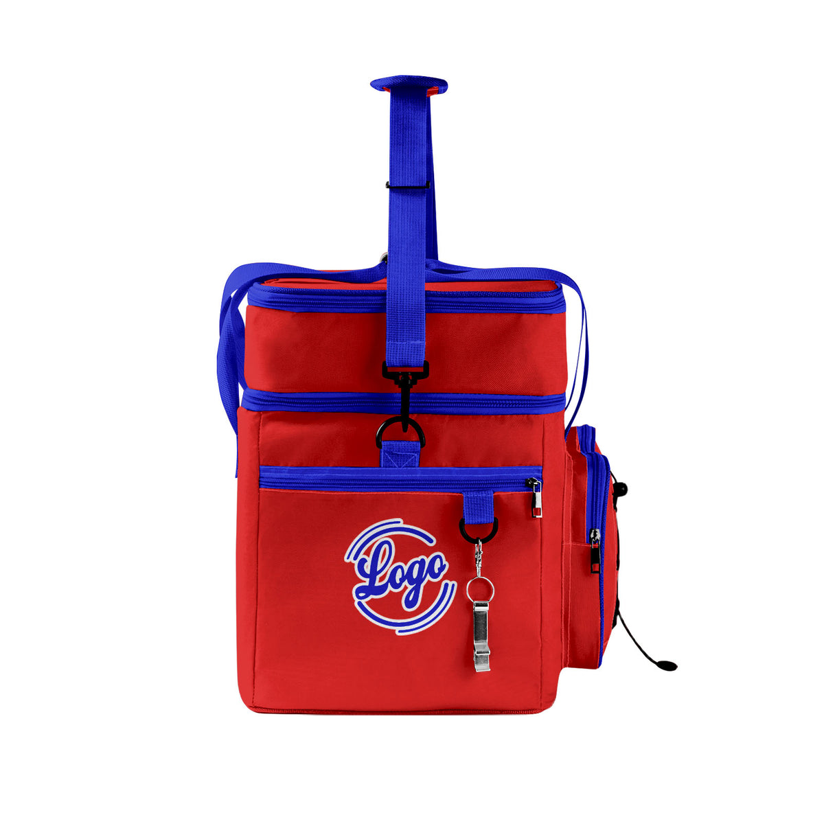 Maßgeschickerte Rot Blau vollflächig bedruckte isolierte Kühltasche mit Doppelwand Wasserdichte 600D Oxford Picknick-Tragetasche für Teamevents & Outdoor-Grillen