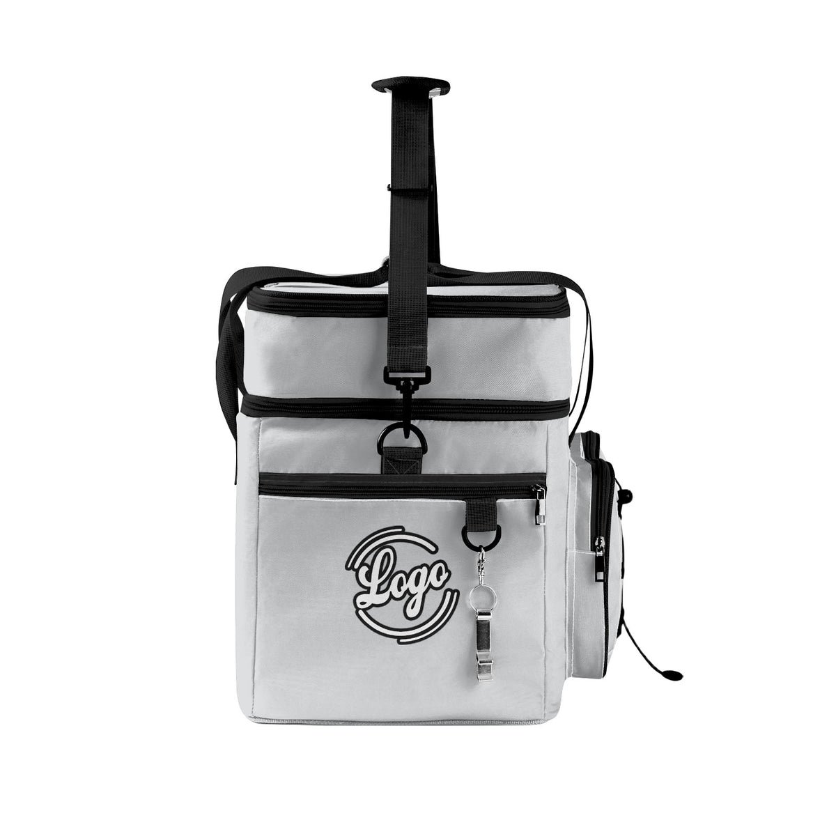 Maßgeschickerte Grau Schwarz vollflächig bedruckte isolierte Kühltasche mit Doppelwand Wasserdichte 600D Oxford Picknick-Tragetasche für Teamevents & Outdoor-Grillen