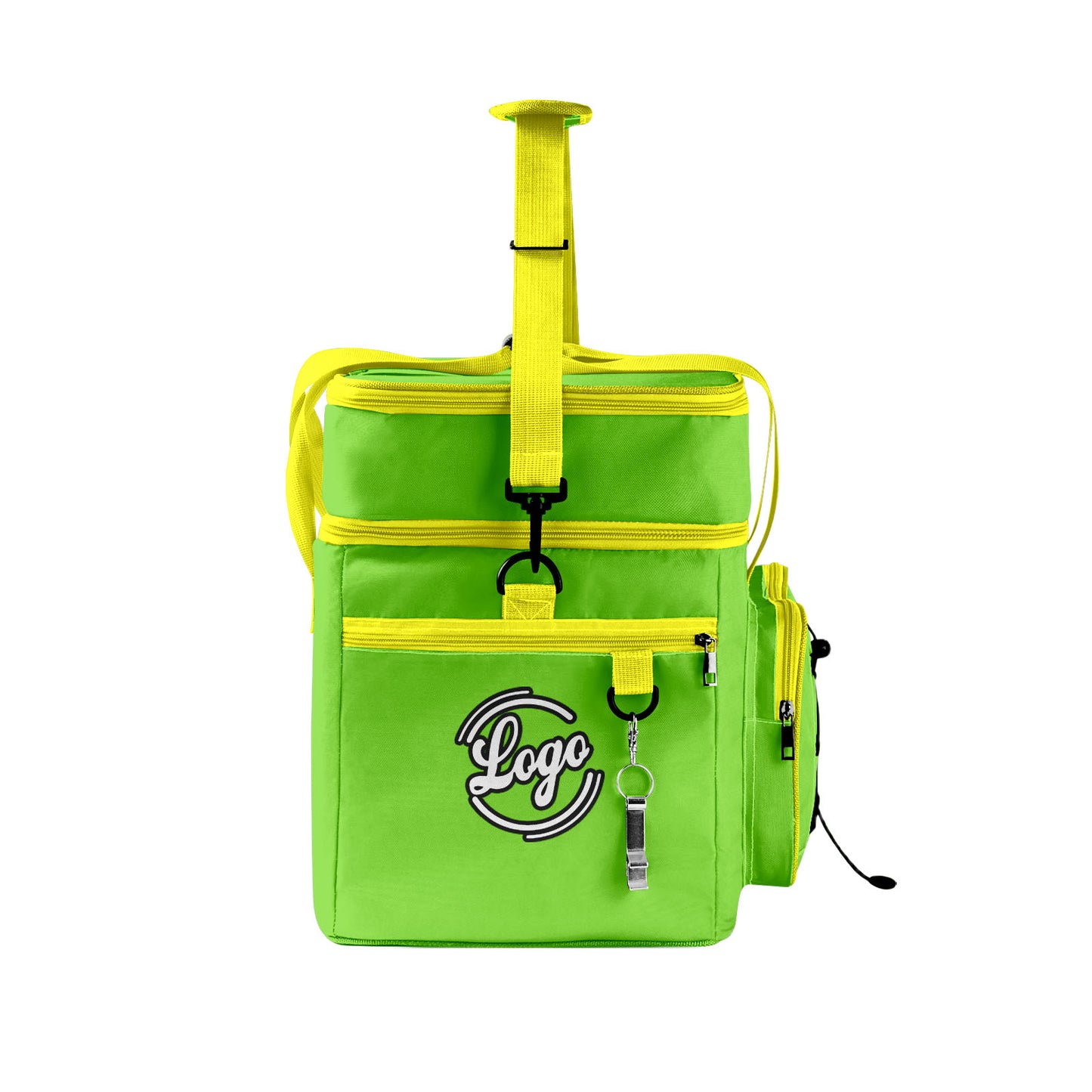 Maßgeschickerte Grün Gelb vollflächig bedruckte isolierte Kühltasche mit Doppelwand Wasserdichte 600D Oxford Picknick-Tragetasche für Teamevents & Outdoor-Grillen