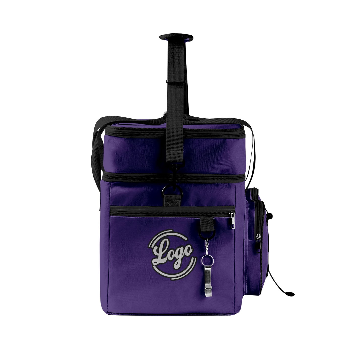 Maßgeschickerte Lila Schwarz vollflächig bedruckte isolierte Kühltasche mit Doppelwand Wasserdichte 600D Oxford Picknick-Tragetasche für Teamevents & Outdoor-Grillen