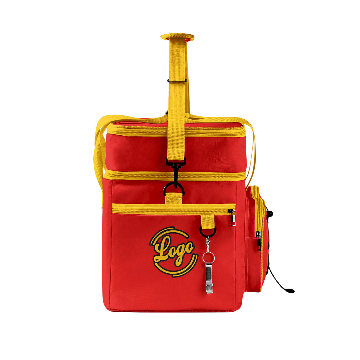 Maßgeschickerte Rot Gelb vollflächig bedruckte isolierte Kühltasche mit Doppelwand Wasserdichte 600D Oxford Picknick-Tragetasche für Teamevents & Outdoor-Grillen