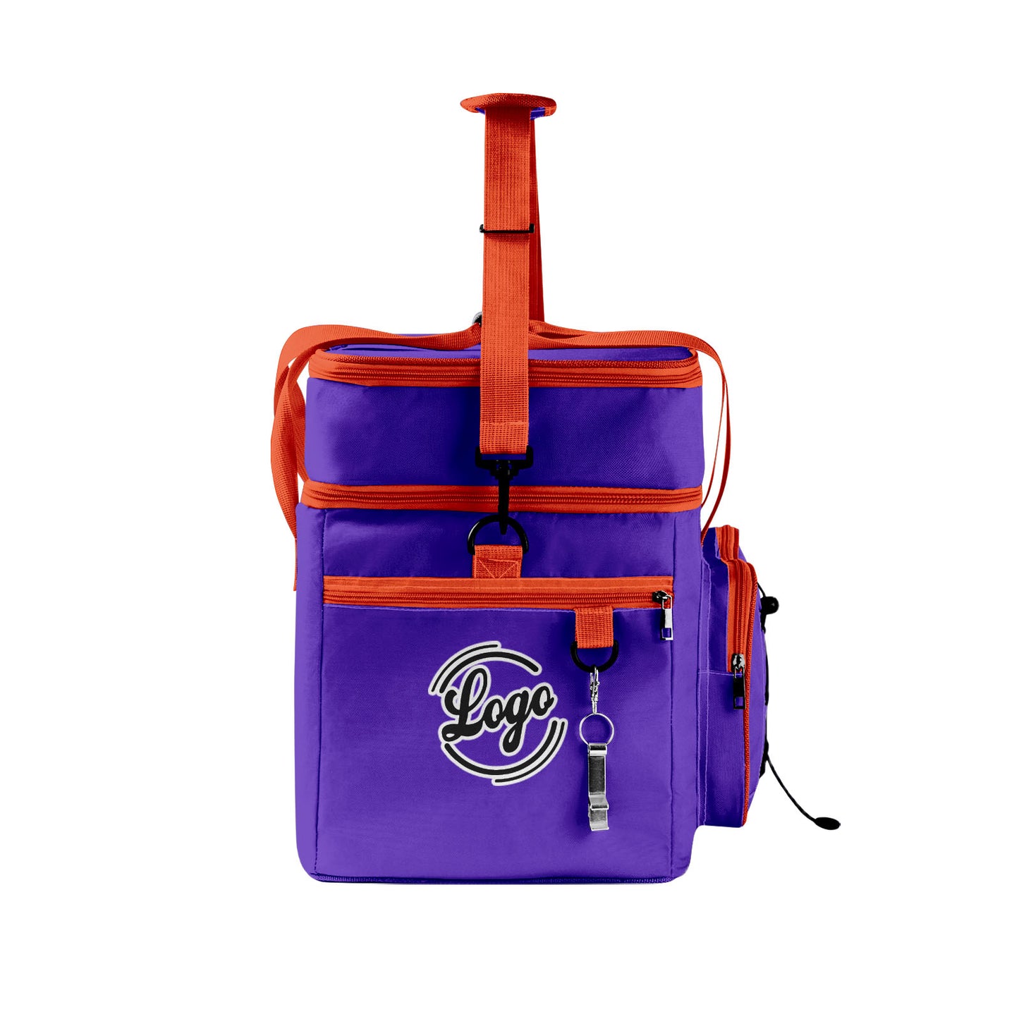 Maßgeschickerte Lila Orange vollflächig bedruckte isolierte Kühltasche mit Doppelwand Wasserdichte 600D Oxford Picknick-Tragetasche für Teamevents & Outdoor-Grillen