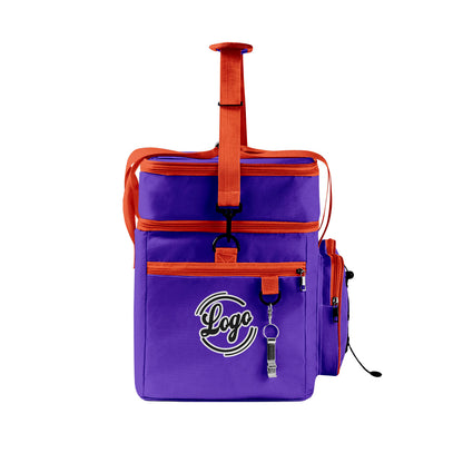 Maßgeschickerte Lila Orange vollflächig bedruckte isolierte Kühltasche mit Doppelwand Wasserdichte 600D Oxford Picknick-Tragetasche für Teamevents & Outdoor-Grillen