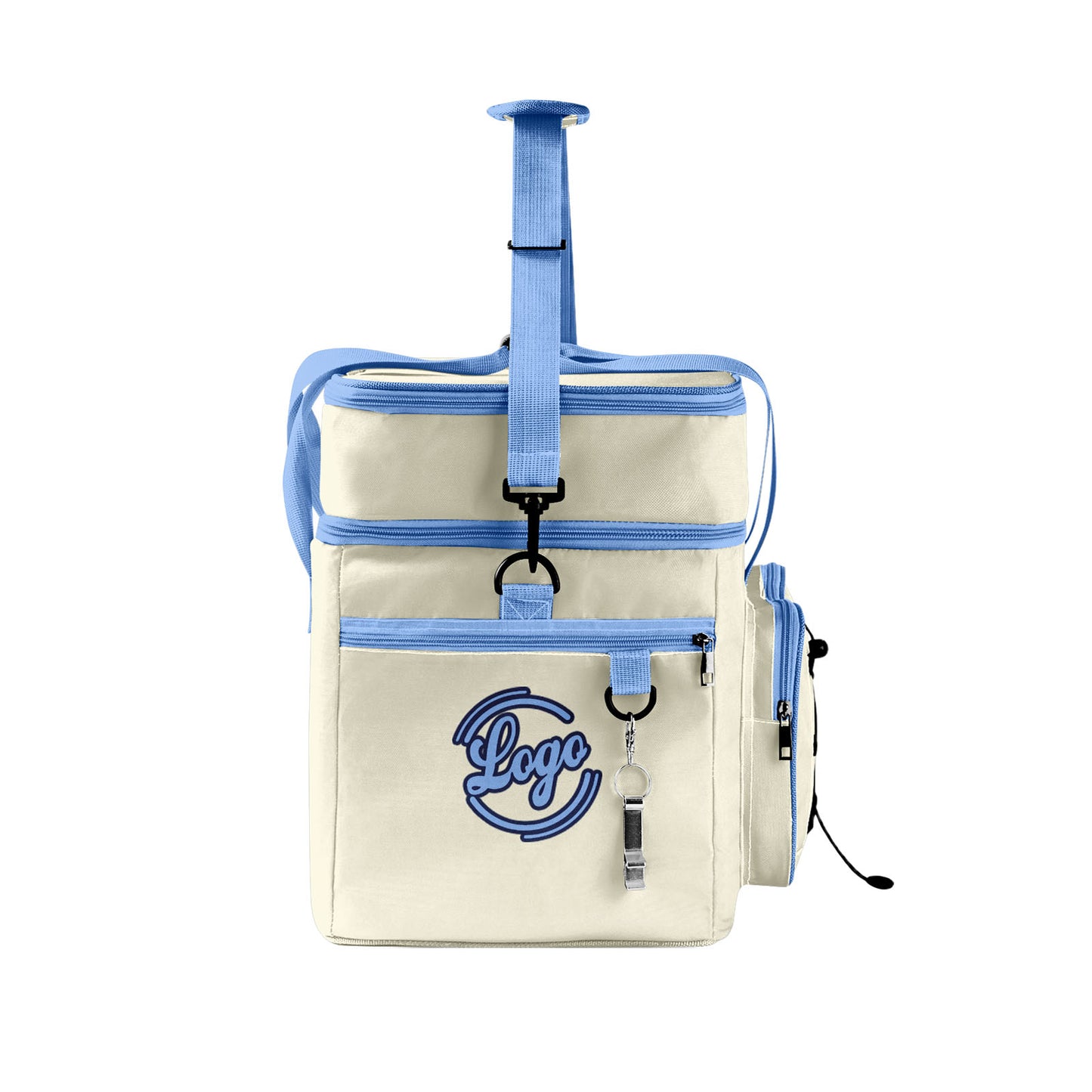 Maßgeschickerte Cremablau vollflächig bedruckte isolierte Kühltasche mit Doppelwand Wasserdichte 600D Oxford Picknick-Tragetasche für Teamevents & Outdoor-Grillen