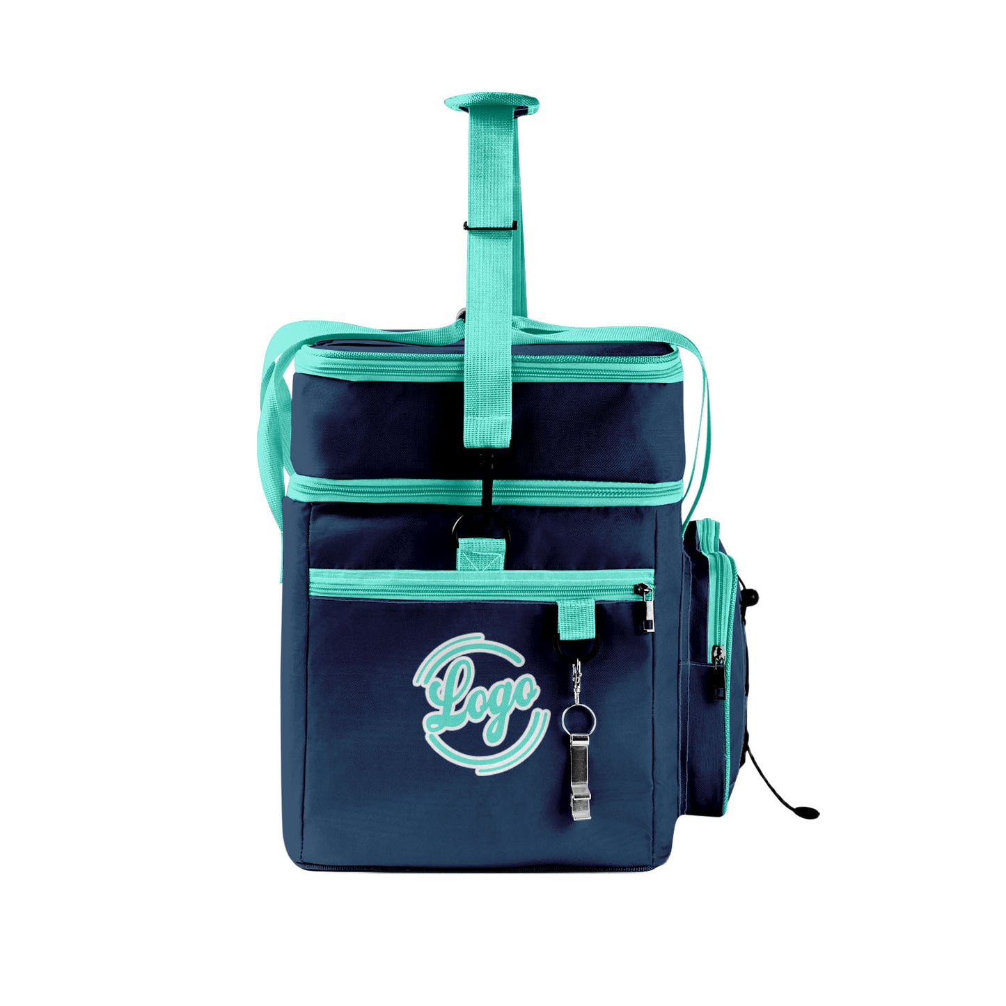 Maßgeschickerte Blau Cyan vollflächig bedruckte isolierte Kühltasche mit Doppelwand Wasserdichte 600D Oxford Picknick-Tragetasche für Teamevents & Outdoor-Grillen