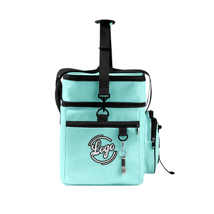 Maßgeschickerte Cyan Schwarz vollflächig bedruckte isolierte Kühltasche mit Doppelwand Wasserdichte 600D Oxford Picknick-Tragetasche für Teamevents & Outdoor-Grillen