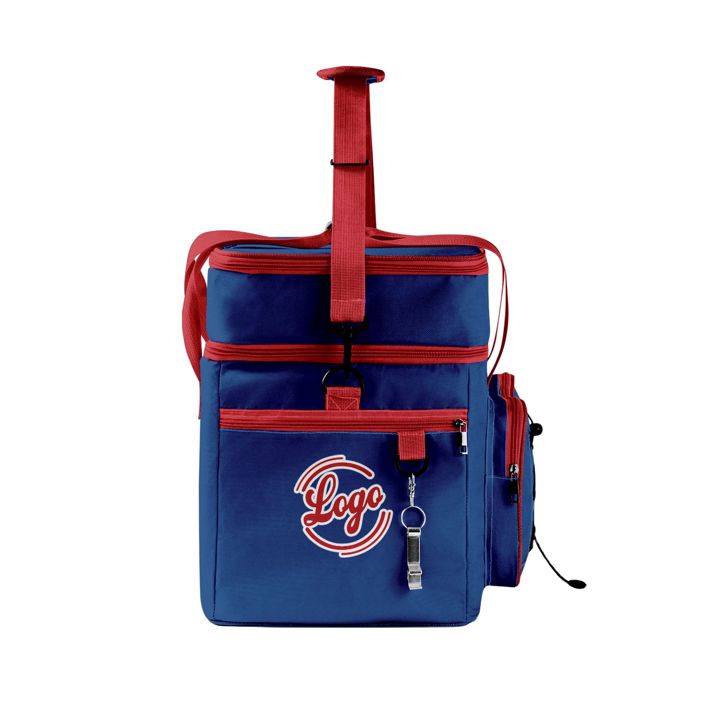 Maßgeschickerte Blau Rot vollflächig bedruckte isolierte Kühltasche mit Doppelwand Wasserdichte 600D Oxford Picknick-Tragetasche für Teamevents & Outdoor-Grillen