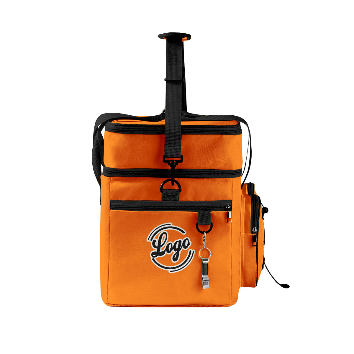 Maßgeschickerte Orange Schwarz vollflächig bedruckte isolierte Kühltasche mit Doppelwand Wasserdichte 600D Oxford Picknick-Tragetasche für Teamevents & Outdoor-Grillen