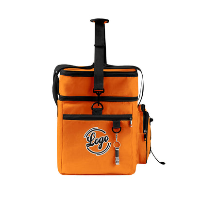 Maßgeschickerte Orange Schwarz vollflächig bedruckte isolierte Kühltasche mit Doppelwand Wasserdichte 600D Oxford Picknick-Tragetasche für Teamevents & Outdoor-Grillen