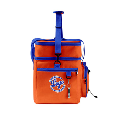 Maßgeschickerte Orange Blau vollflächig bedruckte isolierte Kühltasche mit Doppelwand Wasserdichte 600D Oxford Picknick-Tragetasche für Teamevents & Outdoor-Grillen