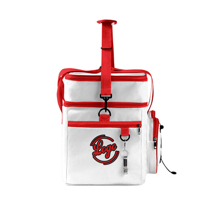 Maßgeschickerte Weiß Rot vollflächig bedruckte isolierte Kühltasche mit Doppelwand Wasserdichte 600D Oxford Picknick-Tragetasche für Teamevents & Outdoor-Grillen