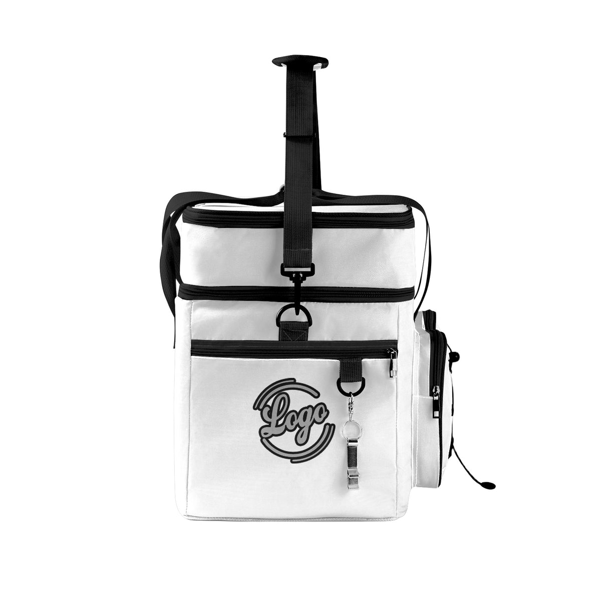 Maßgeschickerte Weiß Schwarz vollflächig bedruckte isolierte Kühltasche mit Doppelwand Wasserdichte 600D Oxford Picknick-Tragetasche für Teamevents & Outdoor-Grillen