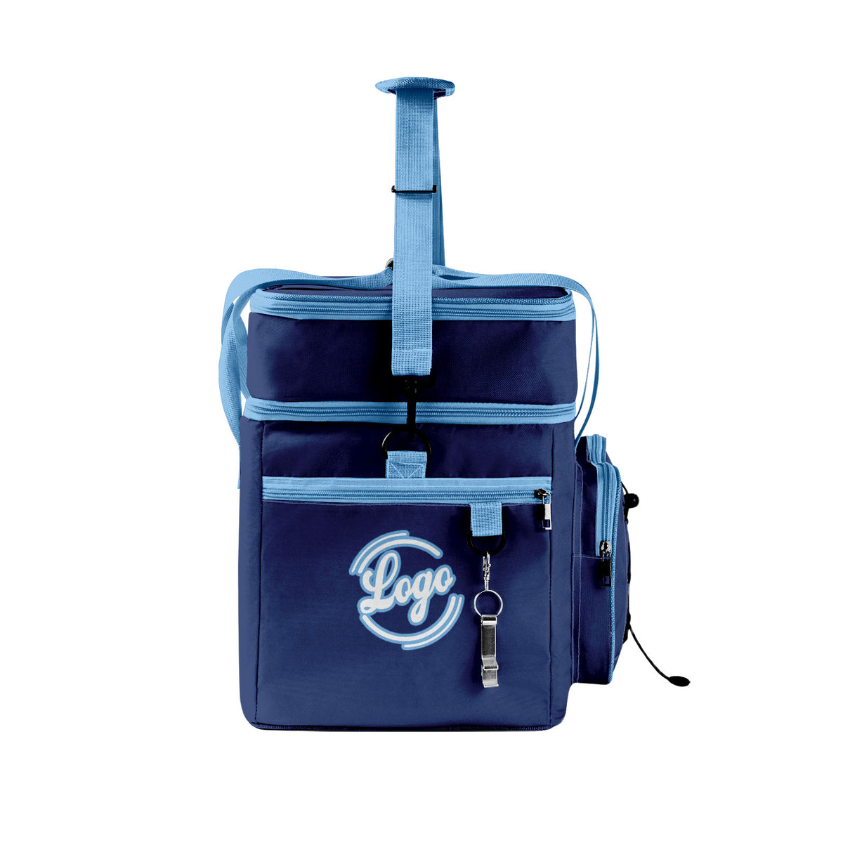 Maßgeschickerte Blau Weiß vollflächig bedruckte isolierte Kühltasche mit Doppelwand Wasserdichte 600D Oxford Picknick-Tragetasche für Teamevents & Outdoor-Grillen