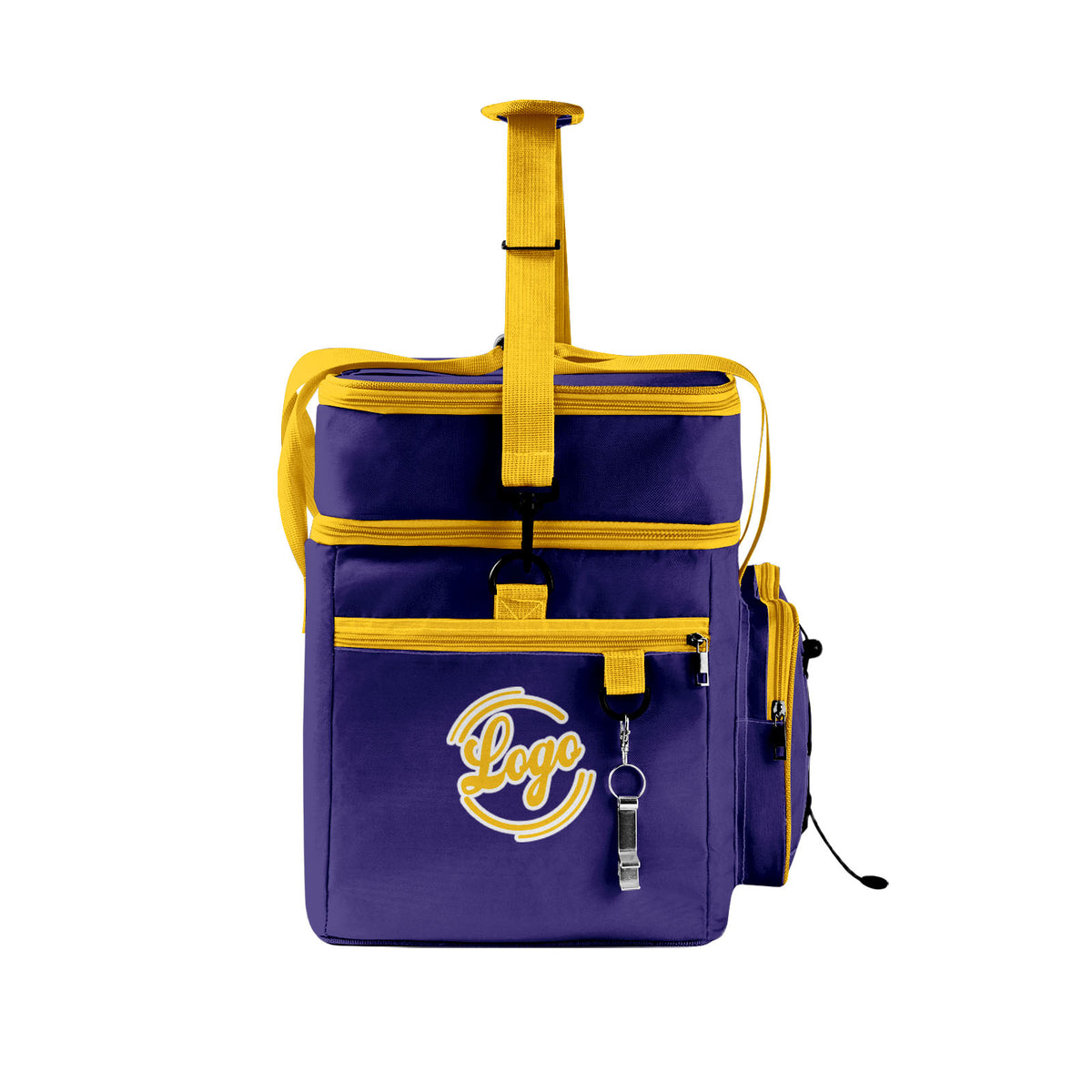 Maßgeschickerte Lila Gelb vollflächig bedruckte isolierte Kühltasche mit Doppelwand Wasserdichte 600D Oxford Picknick-Tragetasche für Teamevents & Outdoor-Grillen