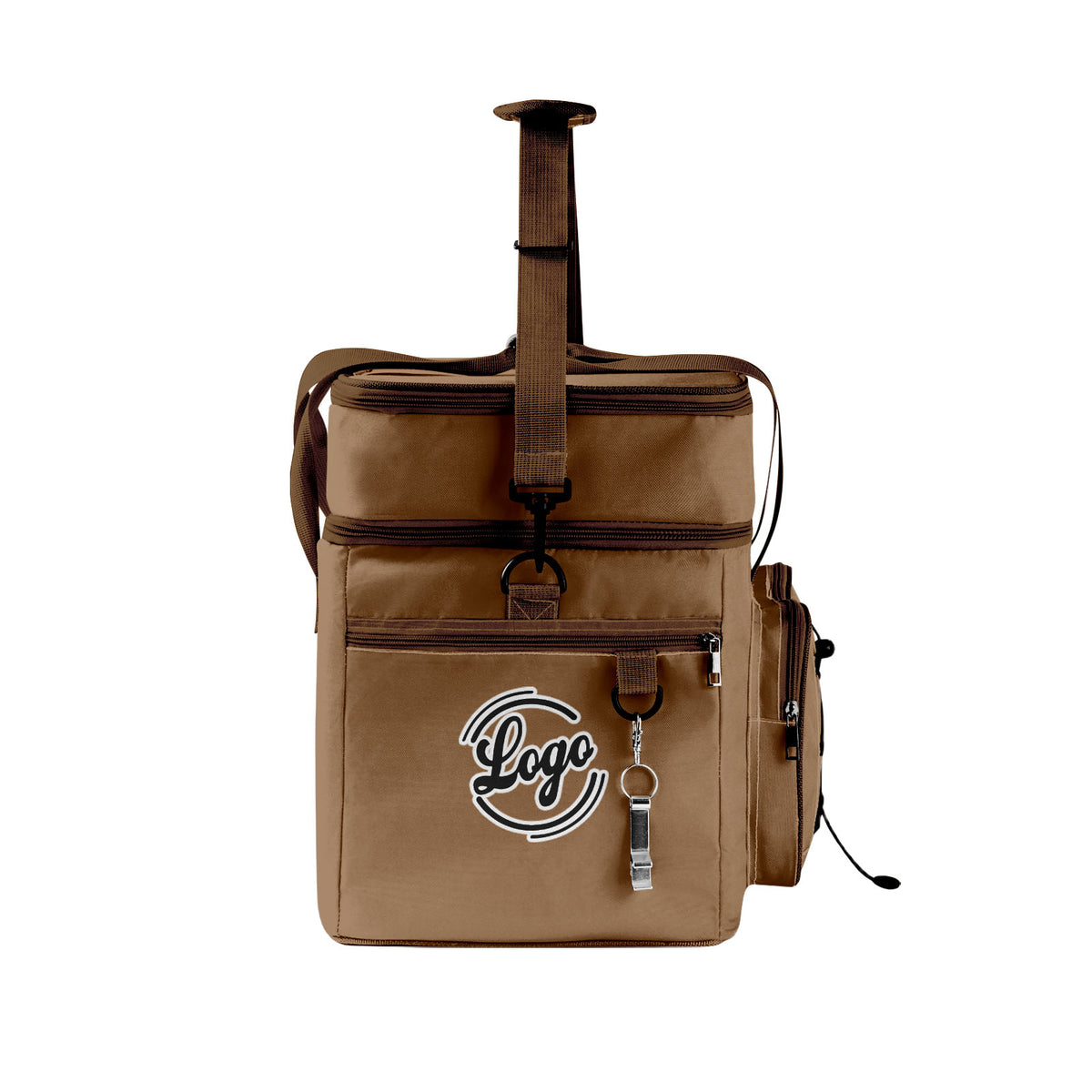 Maßgeschickerte Braun Schwarz vollflächig bedruckte isolierte Kühltasche mit Doppelwand Wasserdichte 600D Oxford Picknick-Tragetasche für Teamevents & Outdoor-Grillen