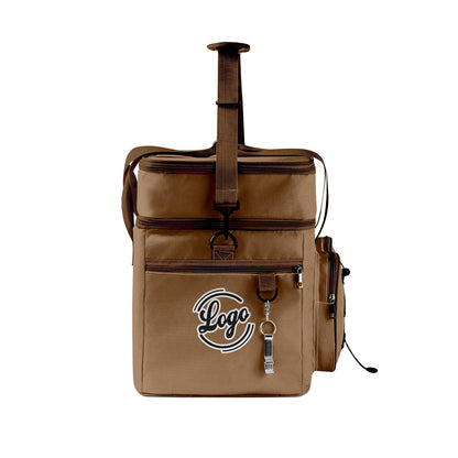 Maßgeschickerte Braun Schwarz vollflächig bedruckte isolierte Kühltasche mit Doppelwand Wasserdichte 600D Oxford Picknick-Tragetasche für Teamevents & Outdoor-Grillen