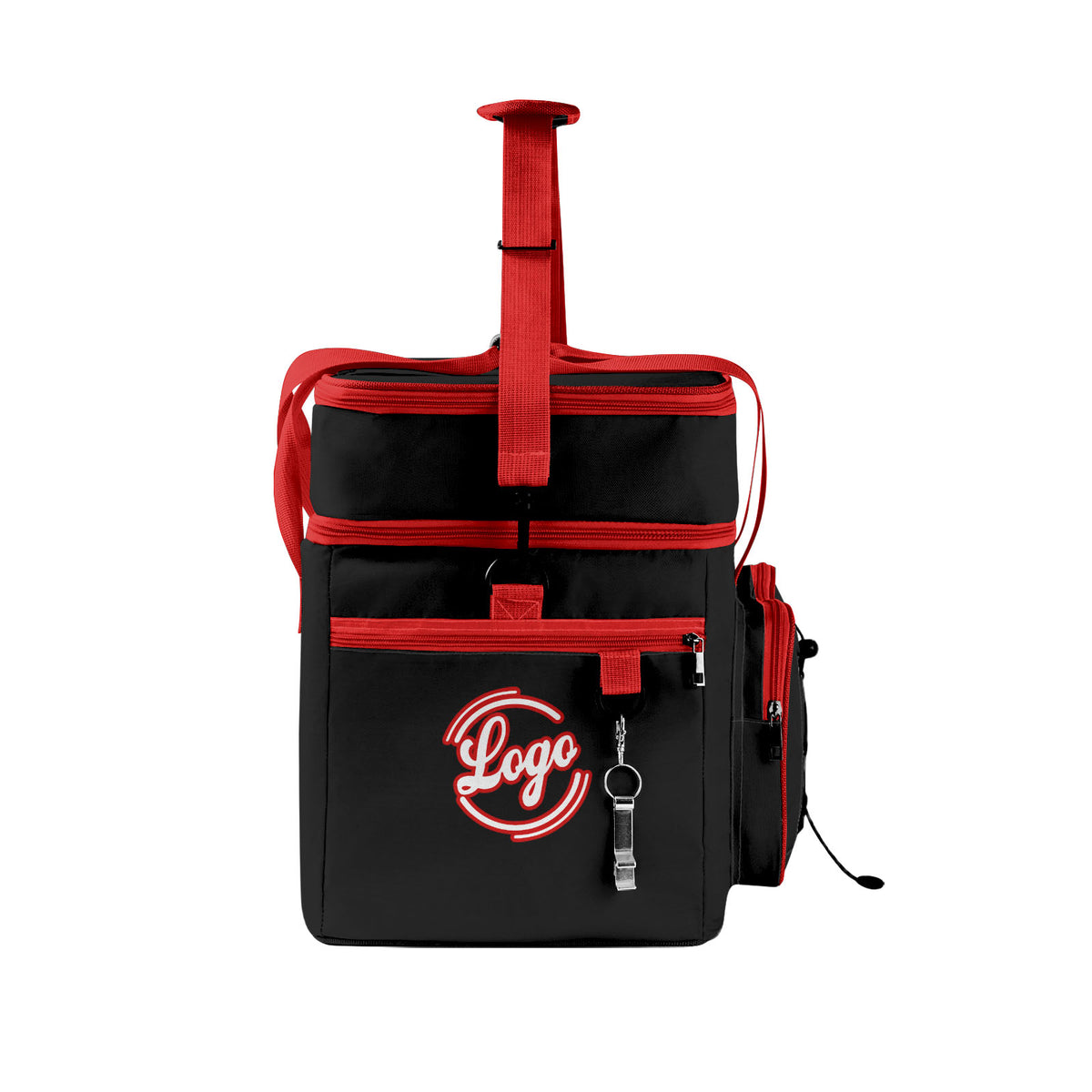 Maßgeschickerte Schwarz Rot vollflächig bedruckte isolierte Kühltasche mit Doppelwand Wasserdichte 600D Oxford Picknick-Tragetasche für Teamevents & Outdoor-Grillen