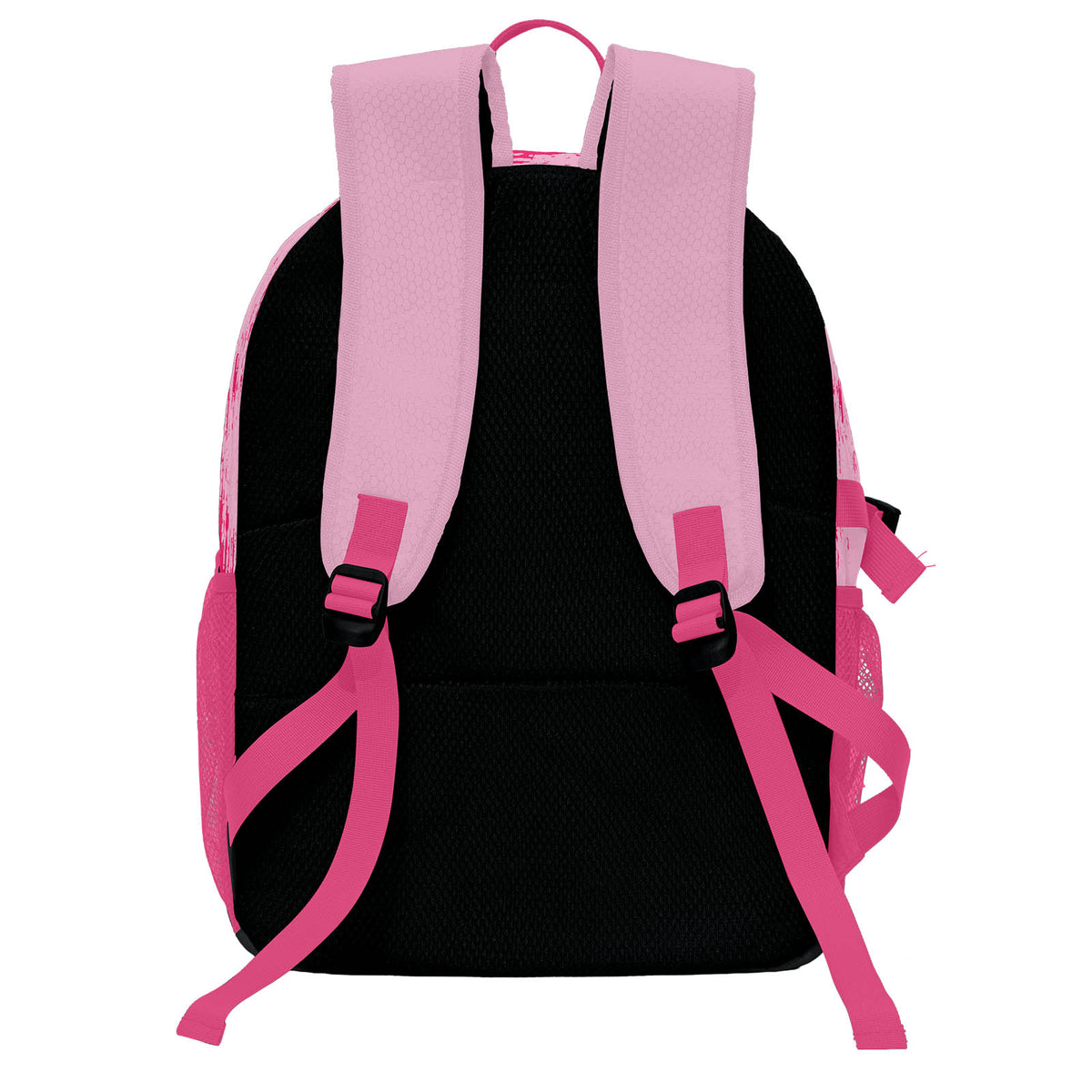 Personalisierter Basketball - und Fußballrucksack in Rosa & Rosa und Weiß mit Spielernamen & Nummern und Teamlogo #BP-0919-0029