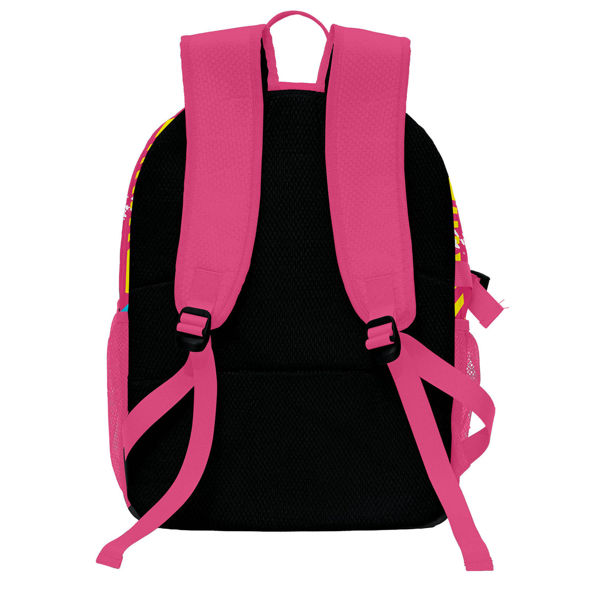 Personalisierter Basketball - und Fußballrucksack in Rosenrot & Blau und Gelb mit Spielernamen & Nummern und Teamlogo #BP-0919-0036