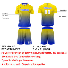 Benutzerdefinierte Gelb Blau Trikots für Männer Frauen Personalisierte Fußball Uniformen für Erwachsene und Kind
