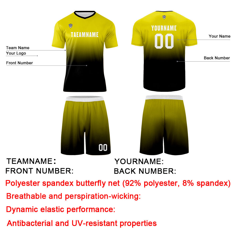 Benutzerdefinierte Gelb Schwarz Trikots für Männer Frauen Personalisierte Fußball Uniformen für Erwachsene und Kind