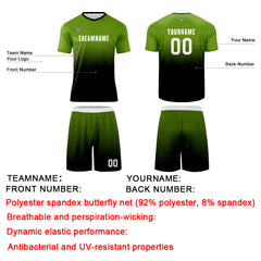 Benutzerdefinierte Olivengrün Schwarz Trikots für Männer Frauen Personalisierte Fußball Uniformen für Erwachsene und Kind