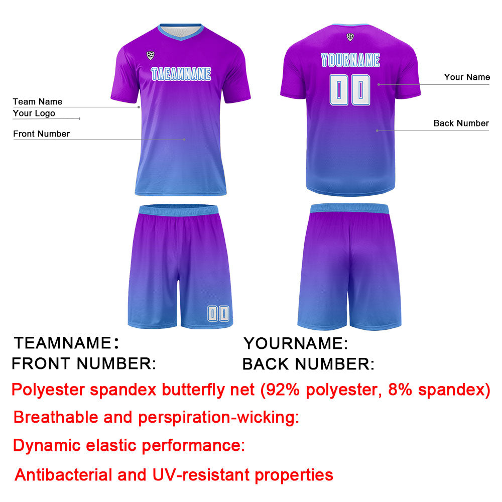 Benutzerdefinierte Lila Blau Trikots für Männer Frauen Personalisierte Fußball Uniformen für Erwachsene und Kind