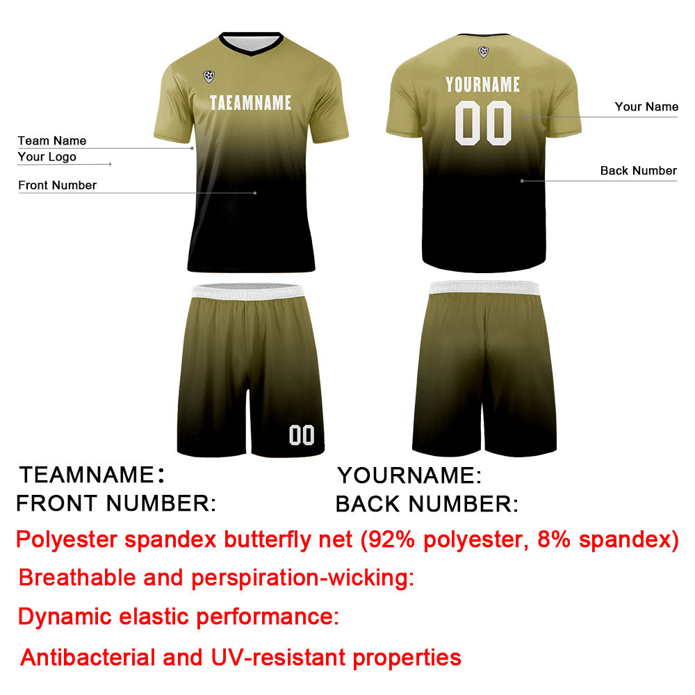 Benutzerdefinierte Khaki Schwarz Trikots für Männer Frauen Personalisierte Fußball Uniformen für Erwachsene und Kind