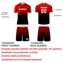 Benutzerdefinierte Rot Schwarz Trikots für Männer Frauen Personalisierte Fußball Uniformen für Erwachsene und Kind
