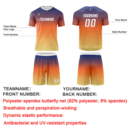 Benutzerdefinierte Blau Orange Gelb Trikots für Männer Frauen Personalisierte Fußball Uniformen für Erwachsene und Kind