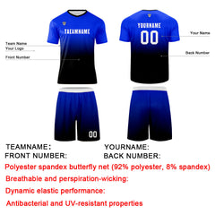 Benutzerdefinierte Blau Schwarz Trikots für Männer Frauen Personalisierte Fußball Uniformen für Erwachsene und Kind