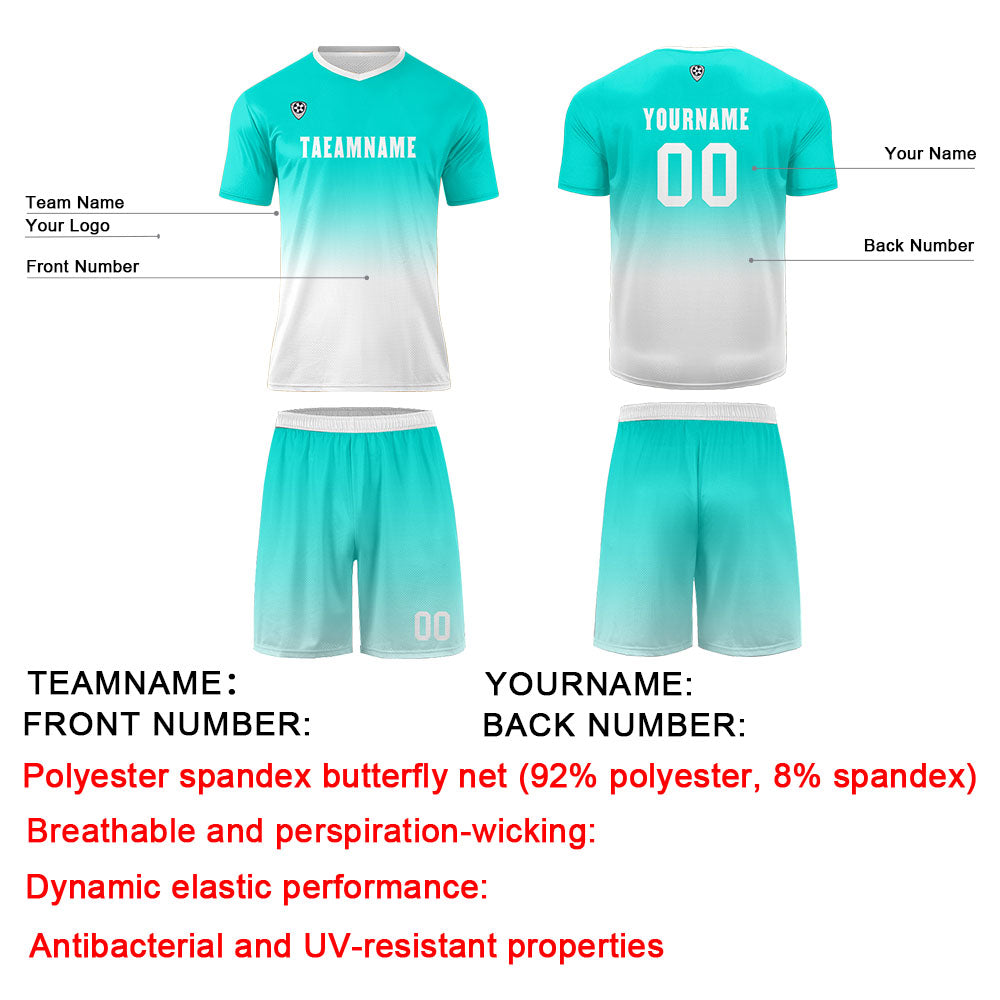 Benutzerdefinierte Minz Blau Weiß Trikots für Männer Frauen Personalisierte Fußball Uniformen für Erwachsene und Kind