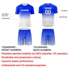 Benutzerdefinierte Blau Weiß Trikots für Männer Frauen Personalisierte Fußball Uniformen für Erwachsene und Kind