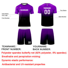 Benutzerdefinierte Lila Schwarz Trikots für Männer Frauen Personalisierte Fußball Uniformen für Erwachsene und Kind