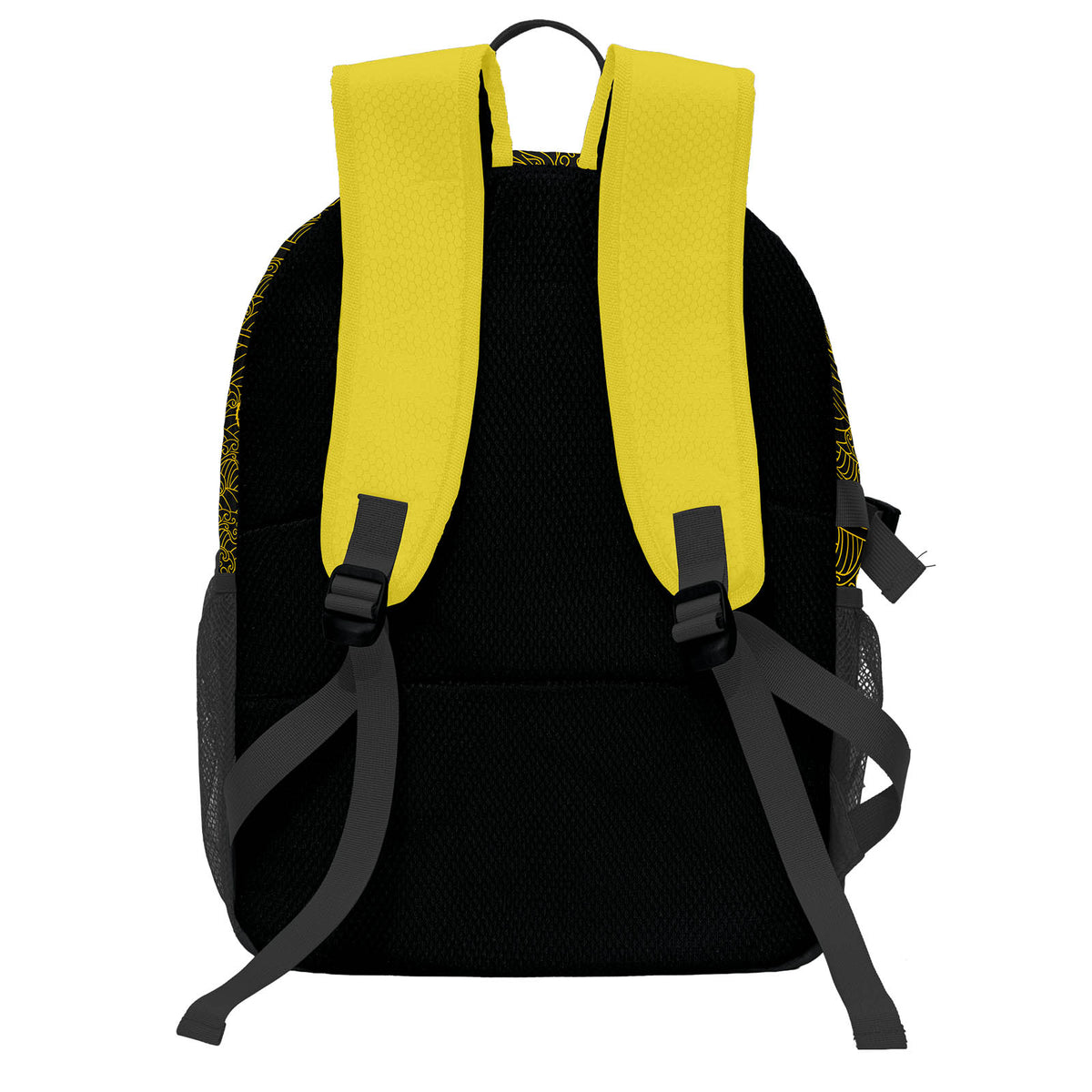Personalisierter gelb - schwarzer Basketball - Fußballrucksack mit Spielernamen & Nummern und Teamlogo #BP-0919-0040