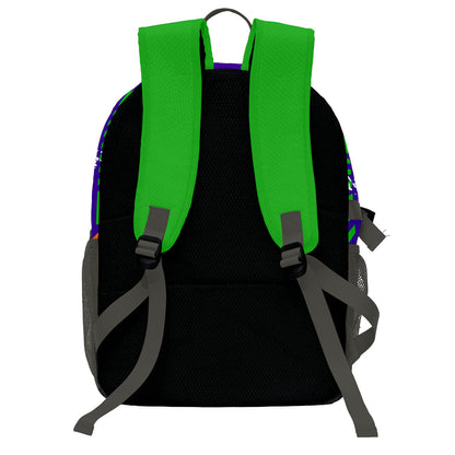 Individuell gestalteter Basketball - und Fußballrucksack in Grün & Lila und Orange mit Spielernamen & Nummern und Teamlogo #BP-0919-0017