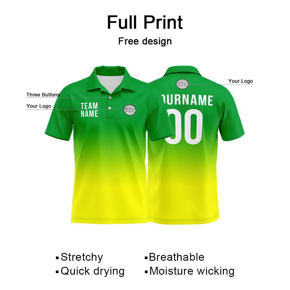 Benutzerdefinierte Grün Gelb Fußball Polo-Shirts Fügen Sie Ihr Einzigartiges hinzu Logo/Name/Nummer