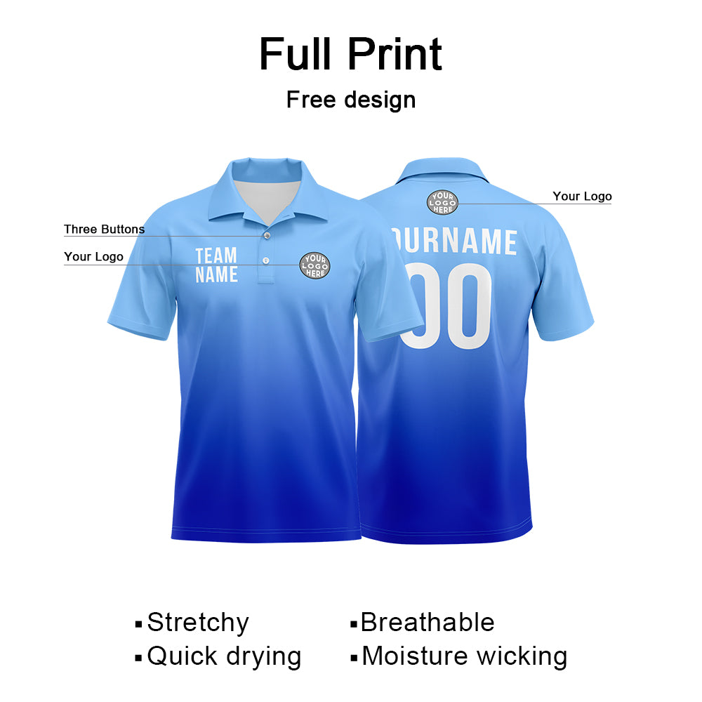 Benutzerdefinierte Hellblau Königliche Fußball Polo-Shirts Fügen Sie Ihr Einzigartiges hinzu Logo/Name/Nummer