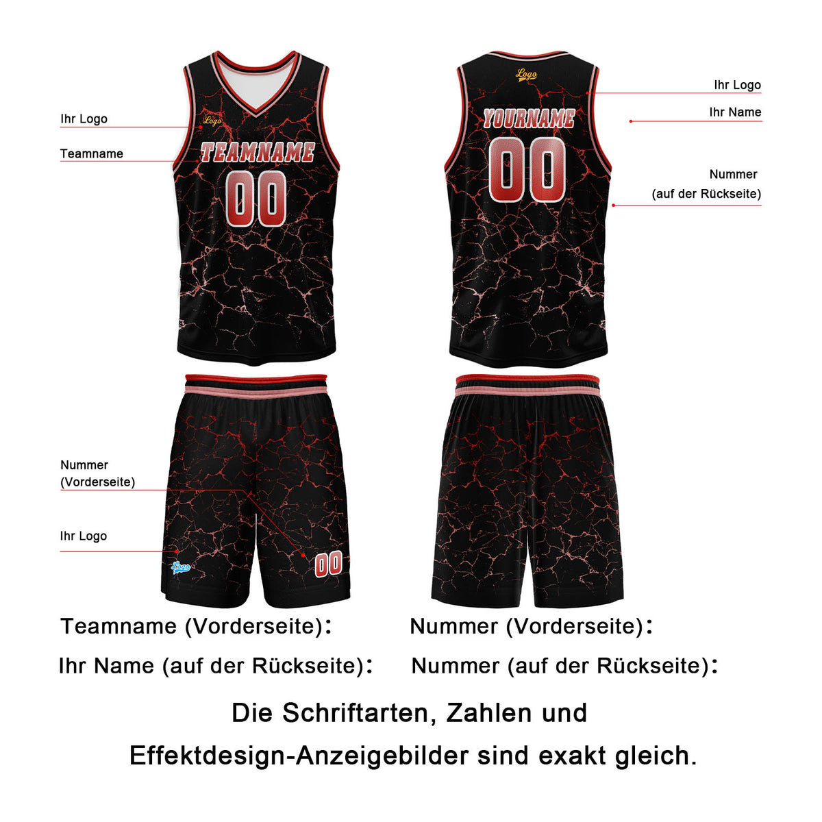 Benutzerdefinierter Rot  Basketball Jersey Uniform Anzug gedruckt Ihr Logo Name Nummer