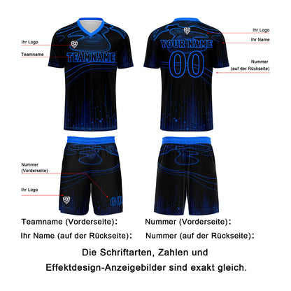 Benutzerdefinierte Schwarz Blau Trikots für Männer Frauen Personalisierte Fußball Uniformen für Erwachsene und Kind