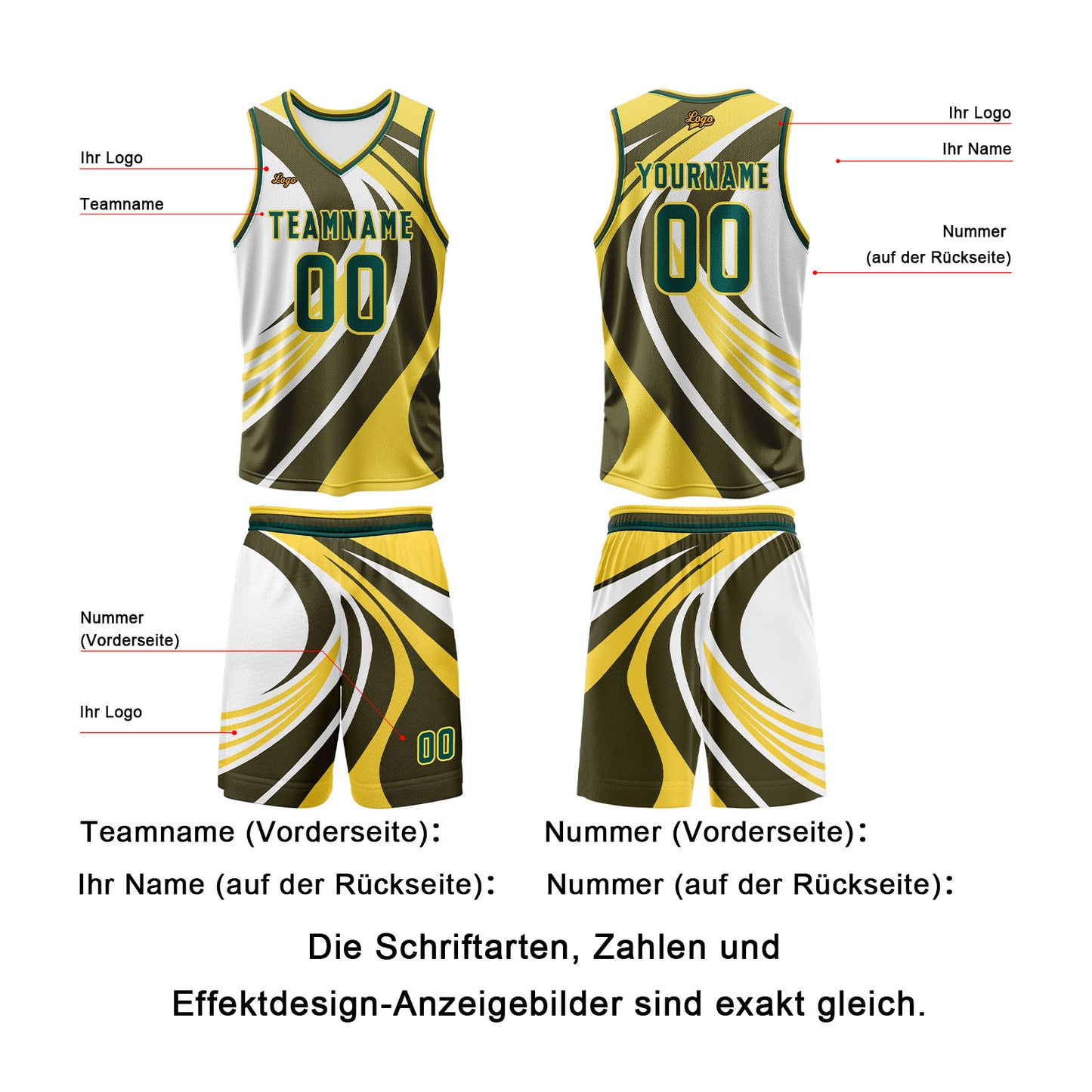Benutzerdefinierter Zitrone Gelb Grün Basketball Jersey Uniform Anzug gedruckt Ihr Logo Name Nummer