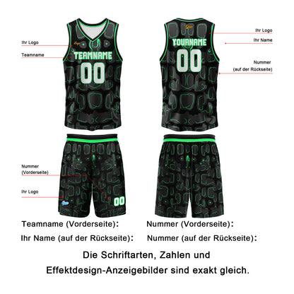 Benutzerdefinierter Schwarz Grün Basketball Jersey Uniform Anzug gedruckt Ihr Logo Name Nummer