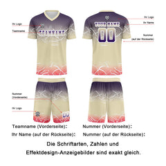 Benutzerdefinierte Beige  Lila Trikots für Männer Frauen Personalisierte Fußball Uniformen für Erwachsene und Kind